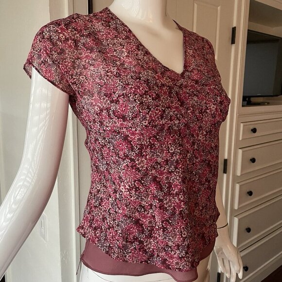 Vintage Y2K 90’s Petite Sophisticate Sz 6 Silk Top Pink Floral Sheer Babydoll - Picture 10 of 12